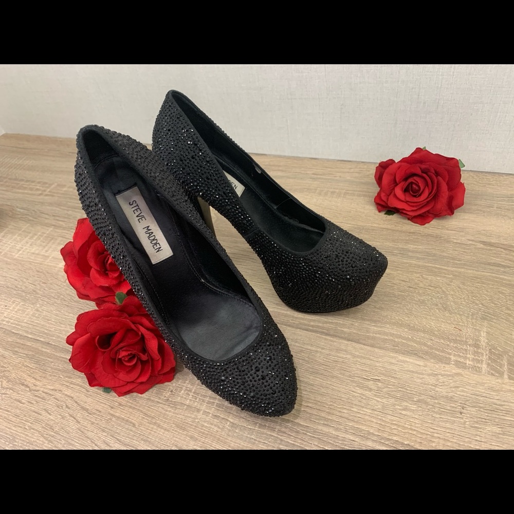 Steve Madden Black Rhinestone Platform Pumps - Picture 7 of 11